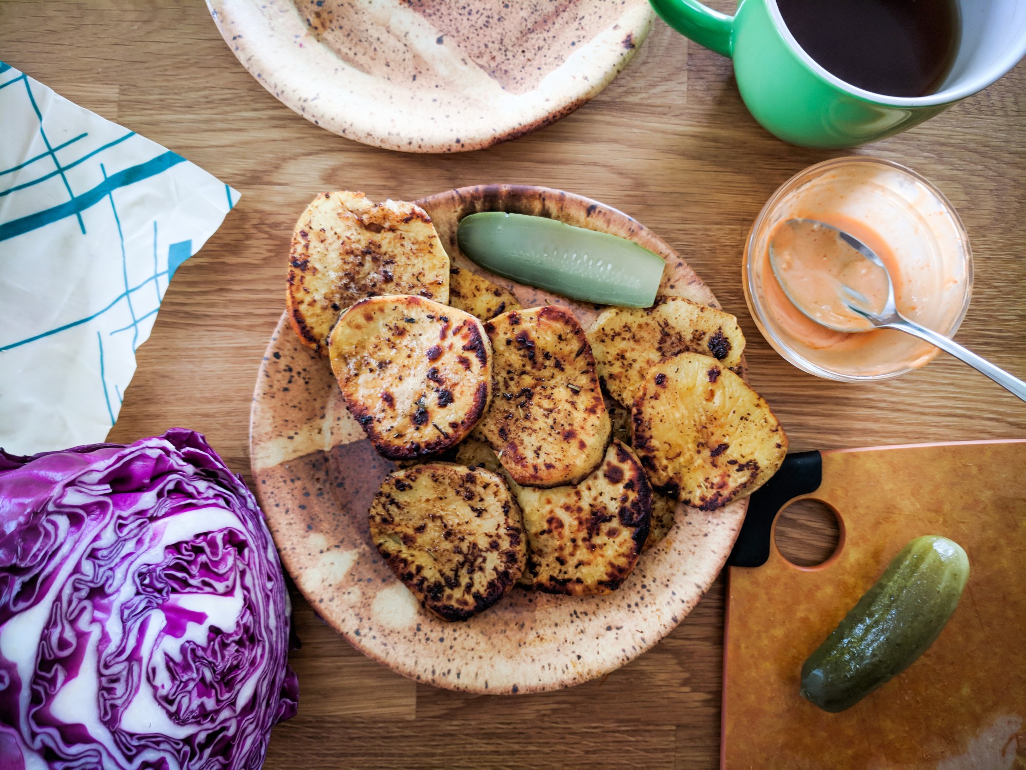 Plate of BBQ grilled sweet potato slices.